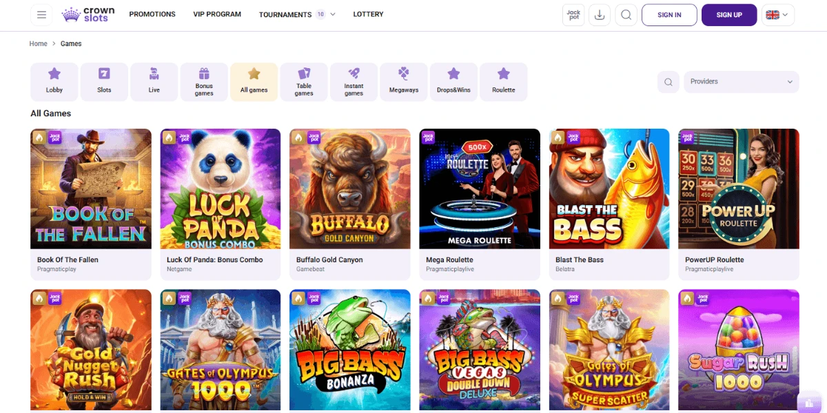 Crownslots lobby screenshot